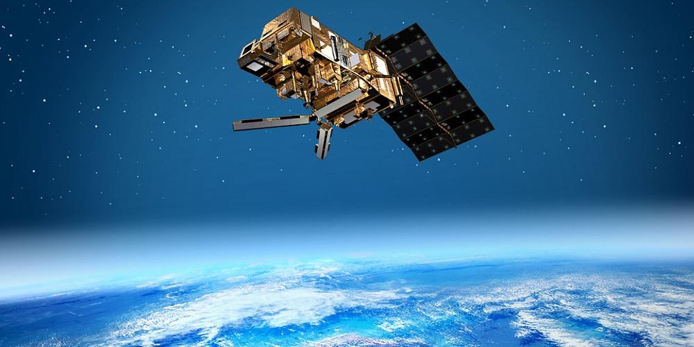 Artistieke impressie van een MetOp-satelliet in de ruimte