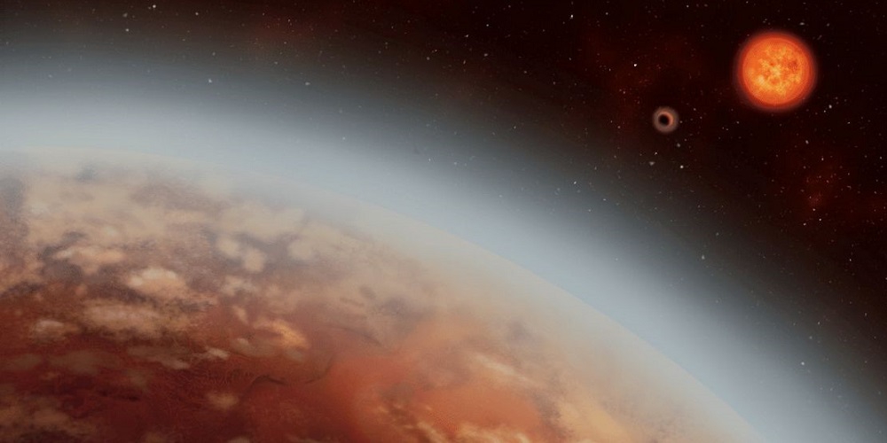 Artistieke impressie van de atmosfeer van de exoplaneet K2-18b