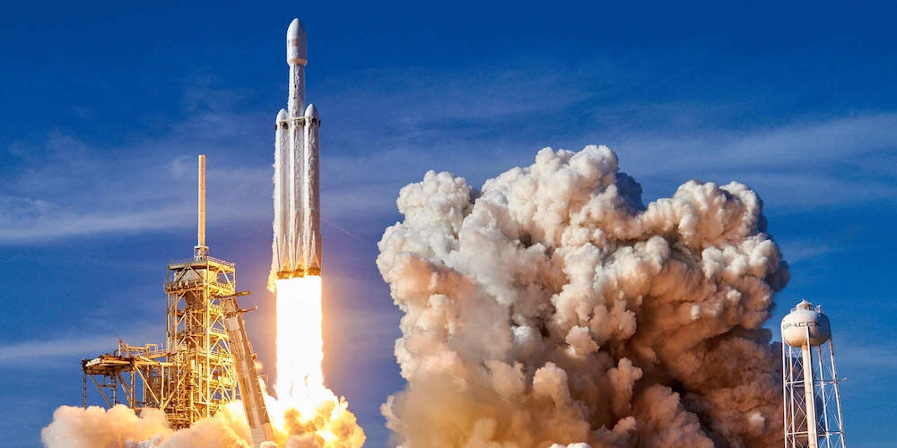Lancering van de eerste Falcon Heavy in februari 2018.