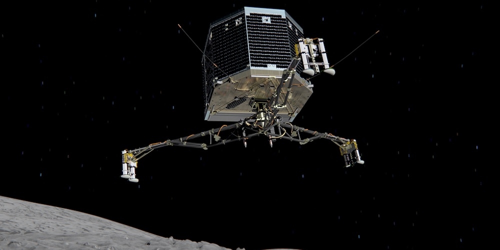 Artistieke impressie van de Europese Philae lander op de komeetkern