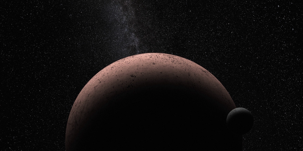 Artistieke impressie van het maantje rondom de dwergplaneet Makemake