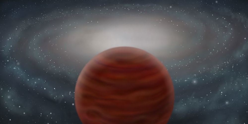 Artistieke impressie van een bruine dwerg in de dikke schijf van het Melkwegstelsel