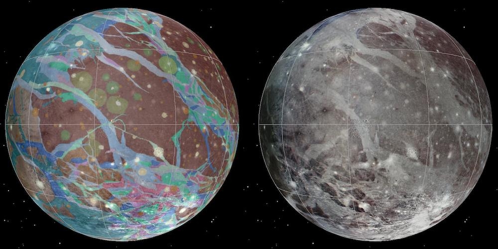 Jupiter’s grootste maan Ganymedes is geologisch in kaart gebracht