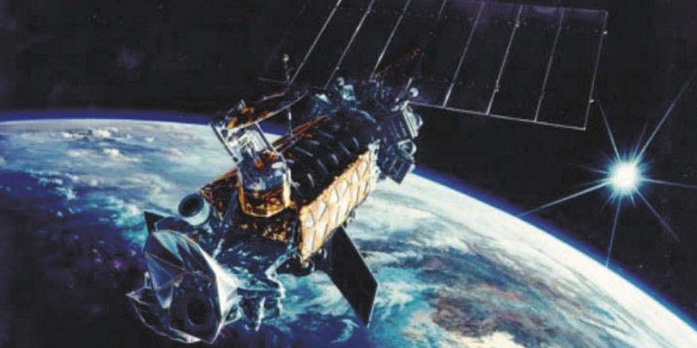Artistieke impressie van een Amerikaanse DMSP satelliet