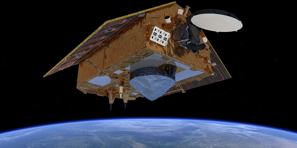 Artistieke impressie van de Sentinel-6 satelliet.