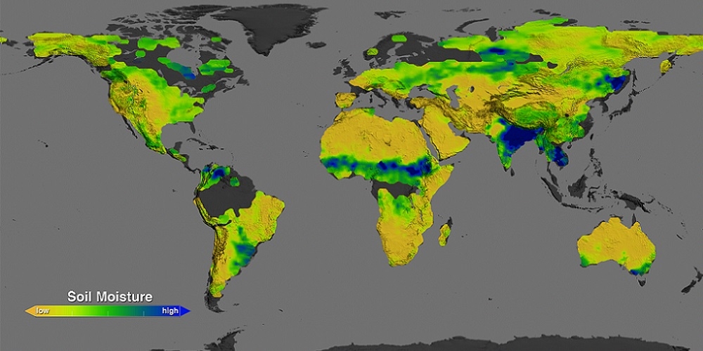 De globale bodemvochtkaart in augustus 2013