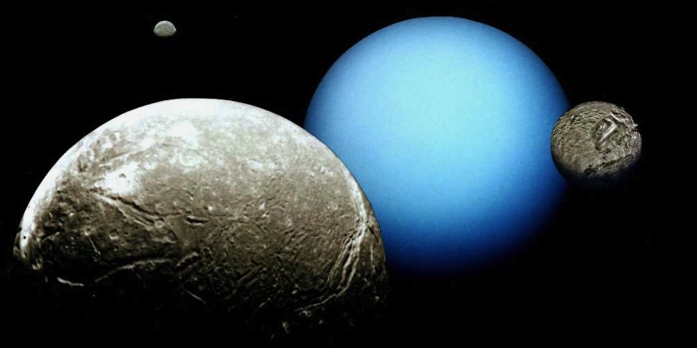 Artistieke impressie van Uranus en zijn manen