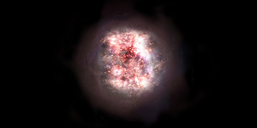 ​​​​​​​Artist’s impression van een van de nieuw ontdekte diep in het stop verborgen sterrenstelsels. 