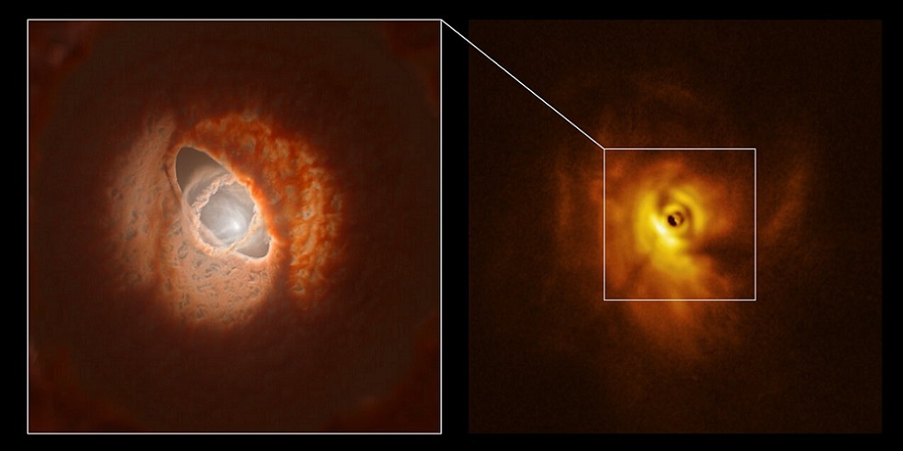ALMA, waar ESO partner in is, en het SPHERE-instrument van ESO’s Very Large Telescope hebben opnamen gemaakt van GW Orionis, een drievoudig stersysteem met een merkwaardig centraal gebied.