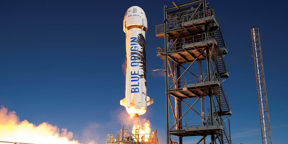Lancering van een New Shepard raket. 