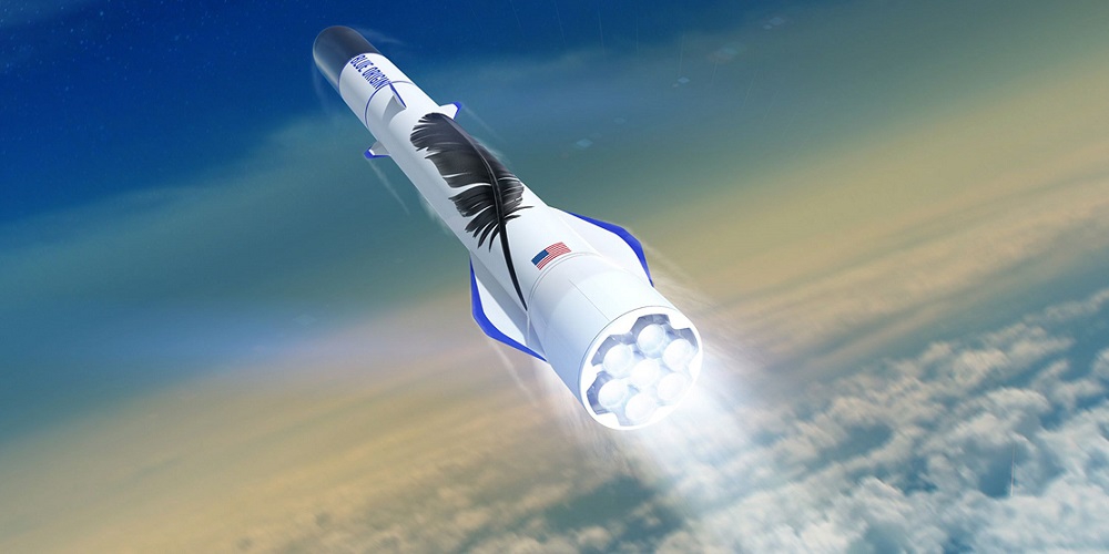 Artistieke impressie van de New Glenn raket van Blue Origin.