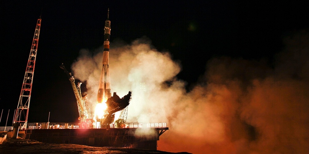 Lancering van een Russisch Sojoez ruimtevaartuig