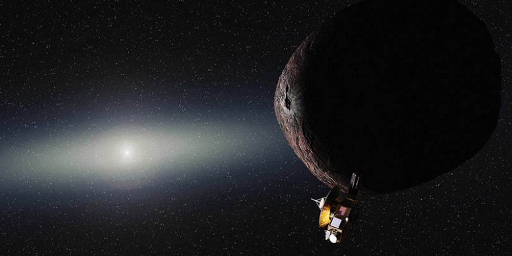 Artistieke impressie van New Horizons langs het Kuipergordelobject 2014 MU6