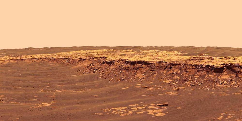 Het Marsoppervlak gezien door de camera van Opportunity