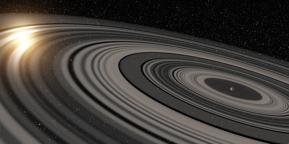 Artistieke impressie van het ringenstelsel rond de exoplaneet J1407b