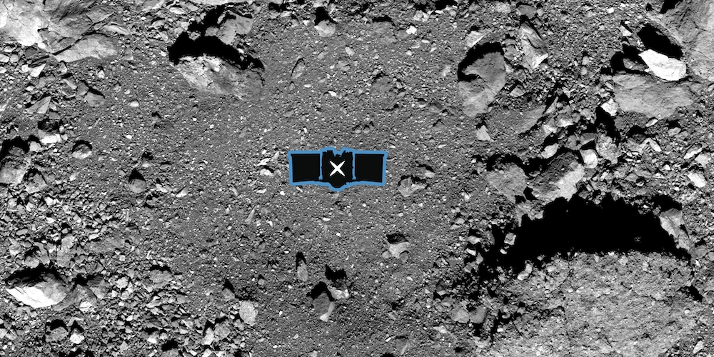 De locatie Nightingale op het oppervlak van de planetoïde Bennu. 