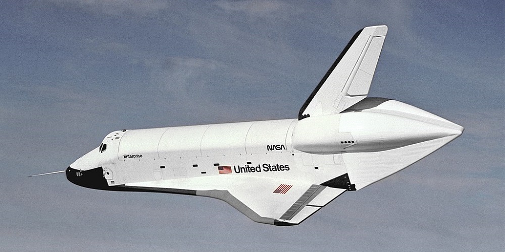 Het ruimteveer Enterprise tijdens één van de Approach and Landing Tests (ALT).