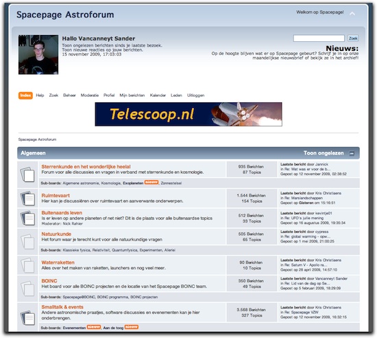 Spacepage in 2009: het forum