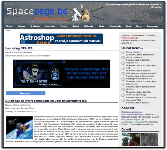 Spacepage in 2009: de layout